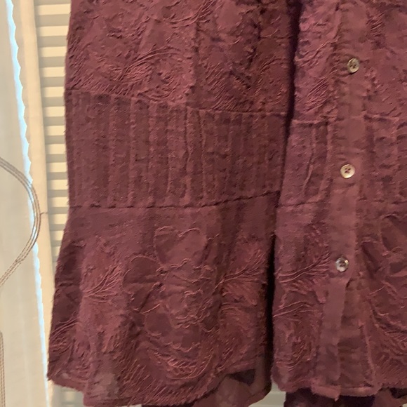 Free People Plum Embroidered Button Down Flowy Top - Picture 2 of 9